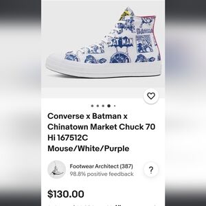 Converse Mens High-Top Sneakers - White and Purplish Gray with BATMAN All Over